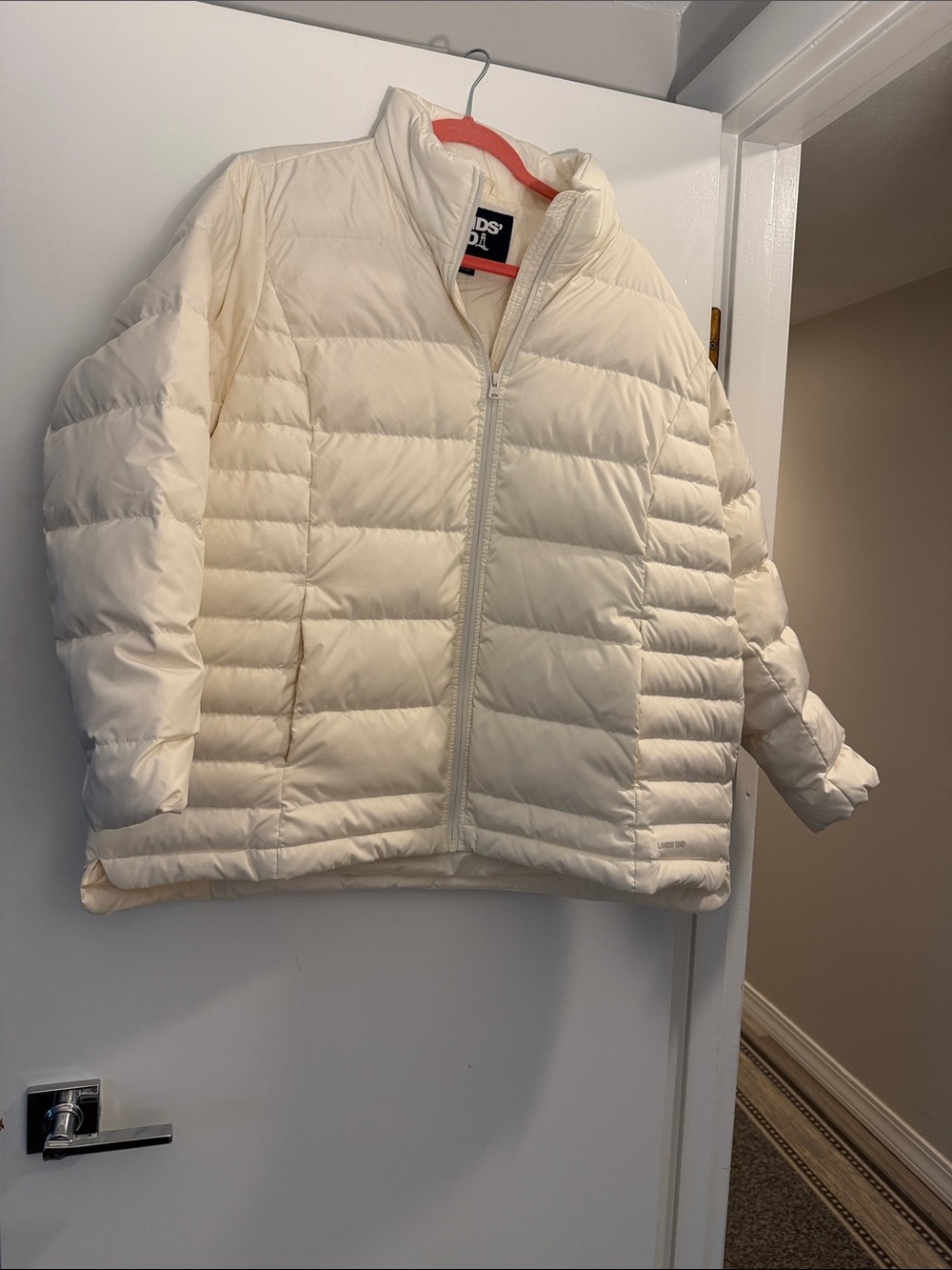 Lands' End Cream Quilted Down Puffer Jacket